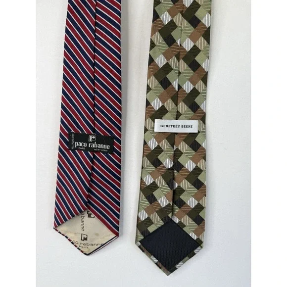 Lot 2 Designer Ties Paco Rabanne Paris Geoffrey Beene Silk Polyester - Picture 2 of 4